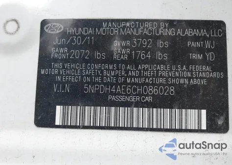 2012 Hyundai Elantra Limited из США, поврежденный, VIN 5NPDH4AE6CH086028